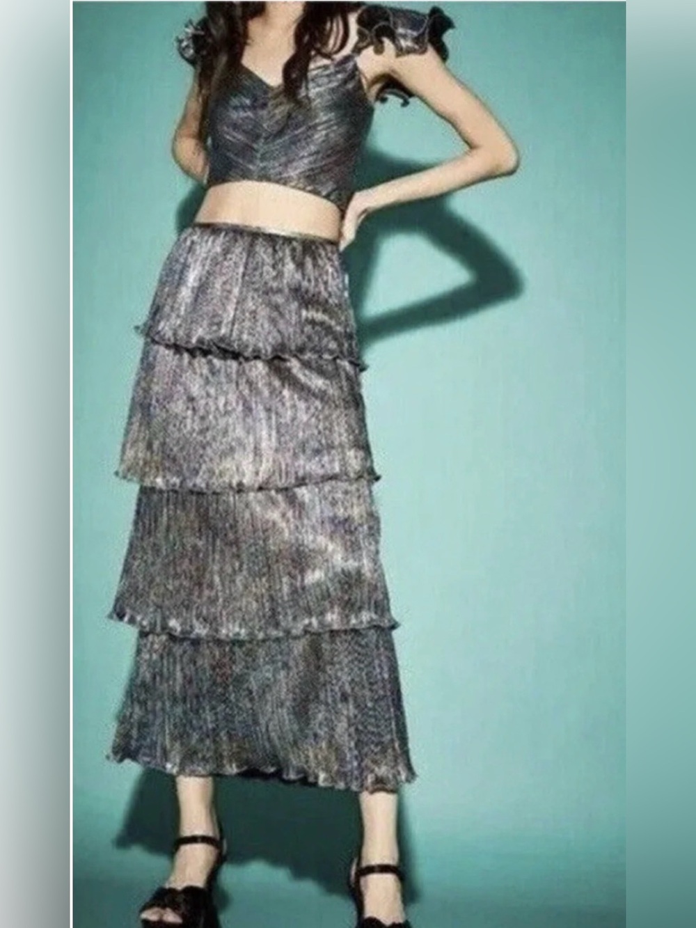 NEW SAYLOR FREE PEOPLE GIANNA TIERED RUFFLE SKIRT TOP SET SIZE XS